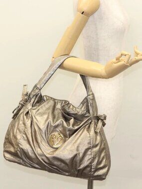 GUCCI Shoulder Bag Leather Silver Gold